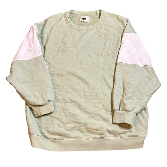 Madewell MWL Oversized Raglan Crew Sweatshirt Size Large Colorblock Green White - Picture 2 of 4
